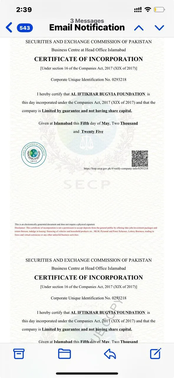 AIBF NPO incorporation certificate