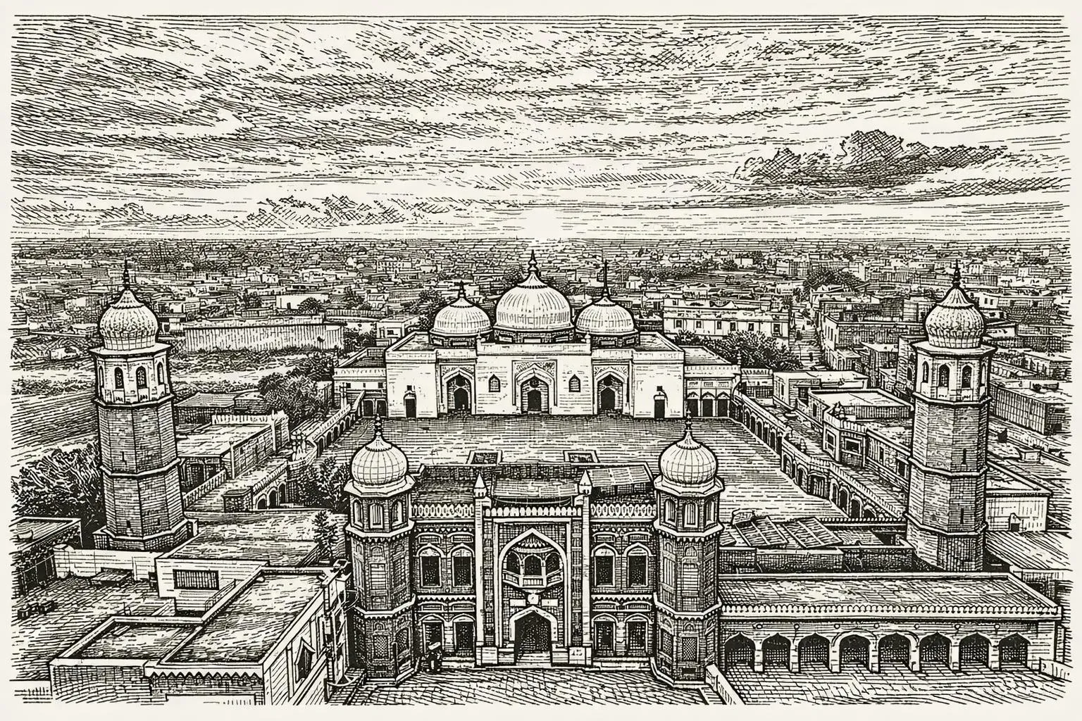 Laser-engraved wood art of Jama Masjid Bhera