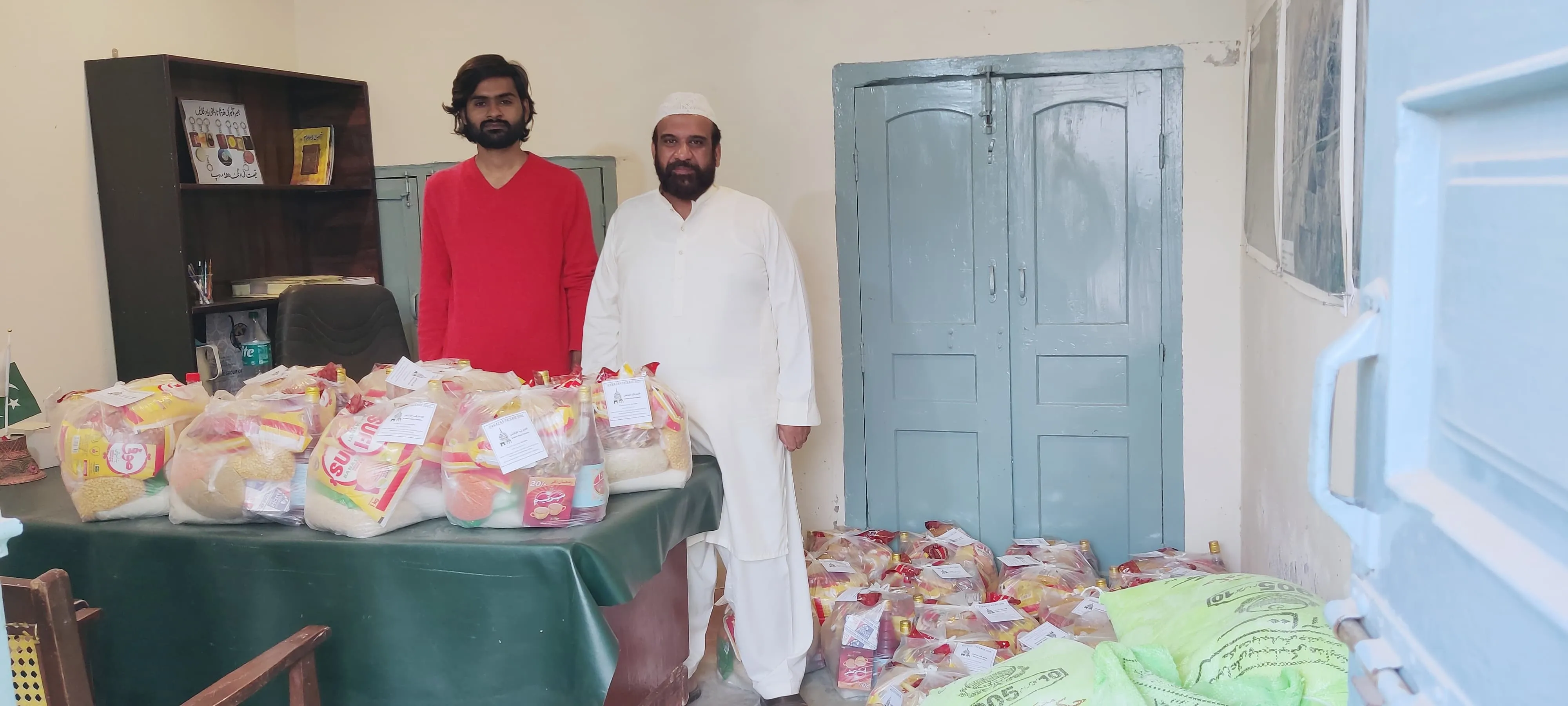 Ration bags and flour for 30 families
